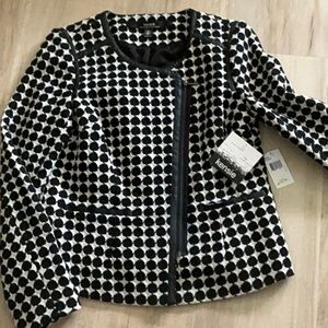 Kensie Black and White Blazer with Textured Houndstooth Pattern